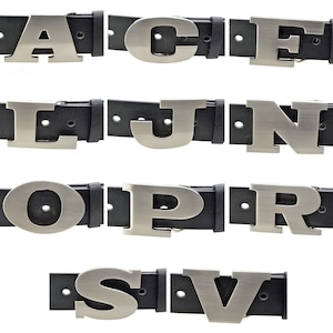 Stainless Steel Initial &quot;A,C,F,L,J,N,O,P,R,S,V&quot; Buckle & Genuine Black Leather Belt