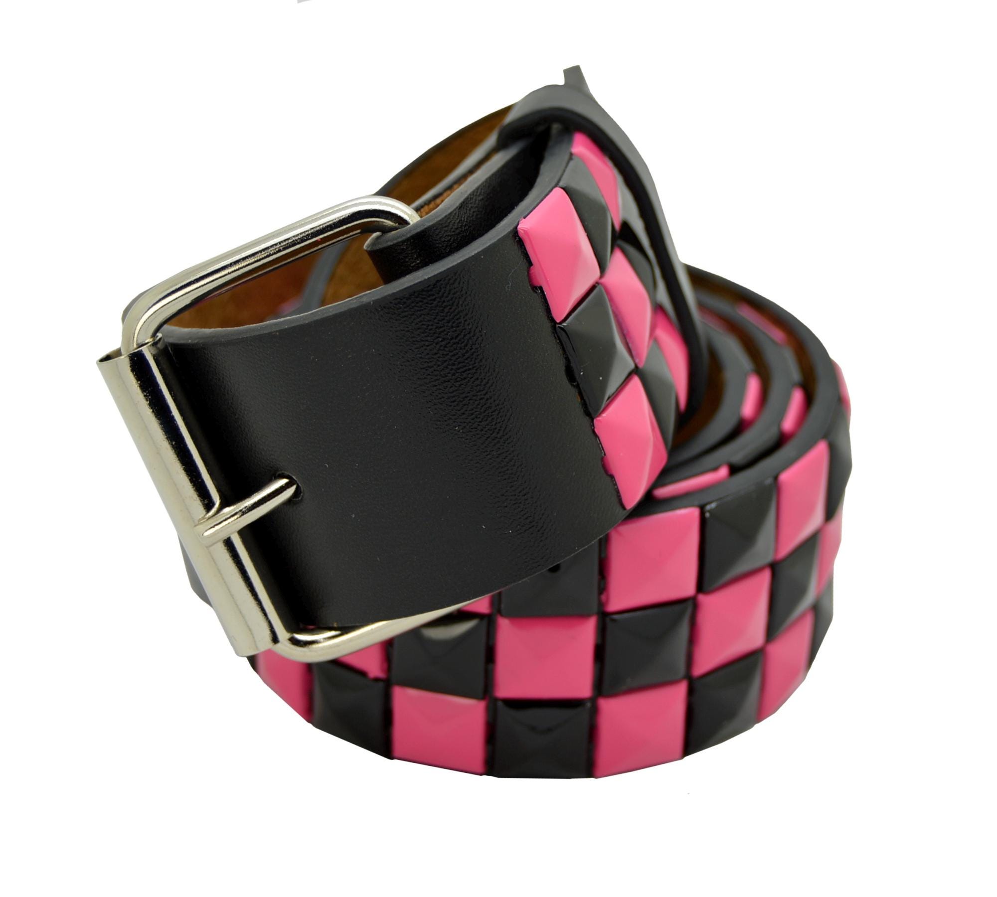 Leather Studded Belt with Pink Ribbon Buckle - Women Accessories Pink Sparkle Western Belt Girls Stones Buckle – RM Tack  main image 2
