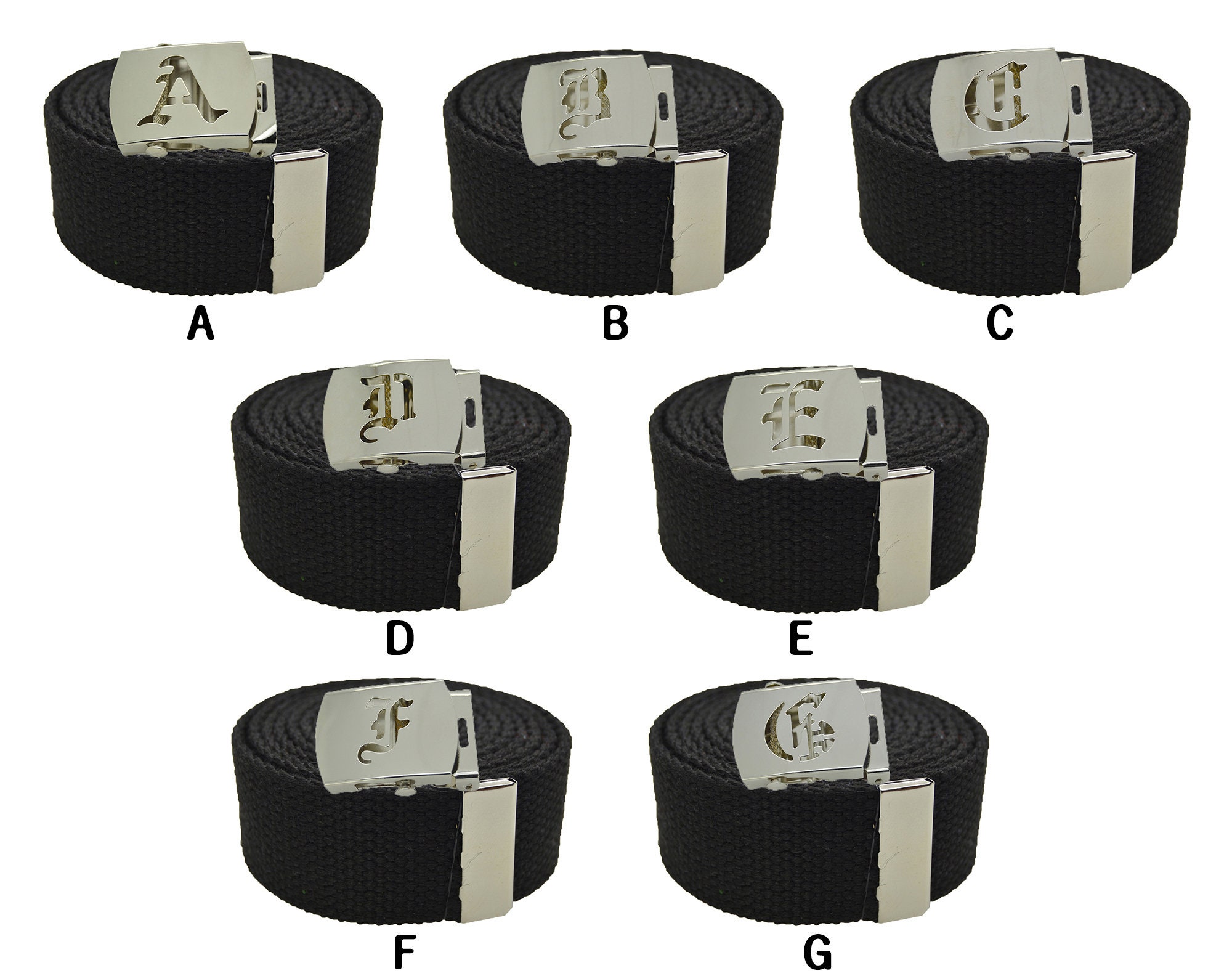 Old English Initial A-Z, Plain Canvas Military Black Web