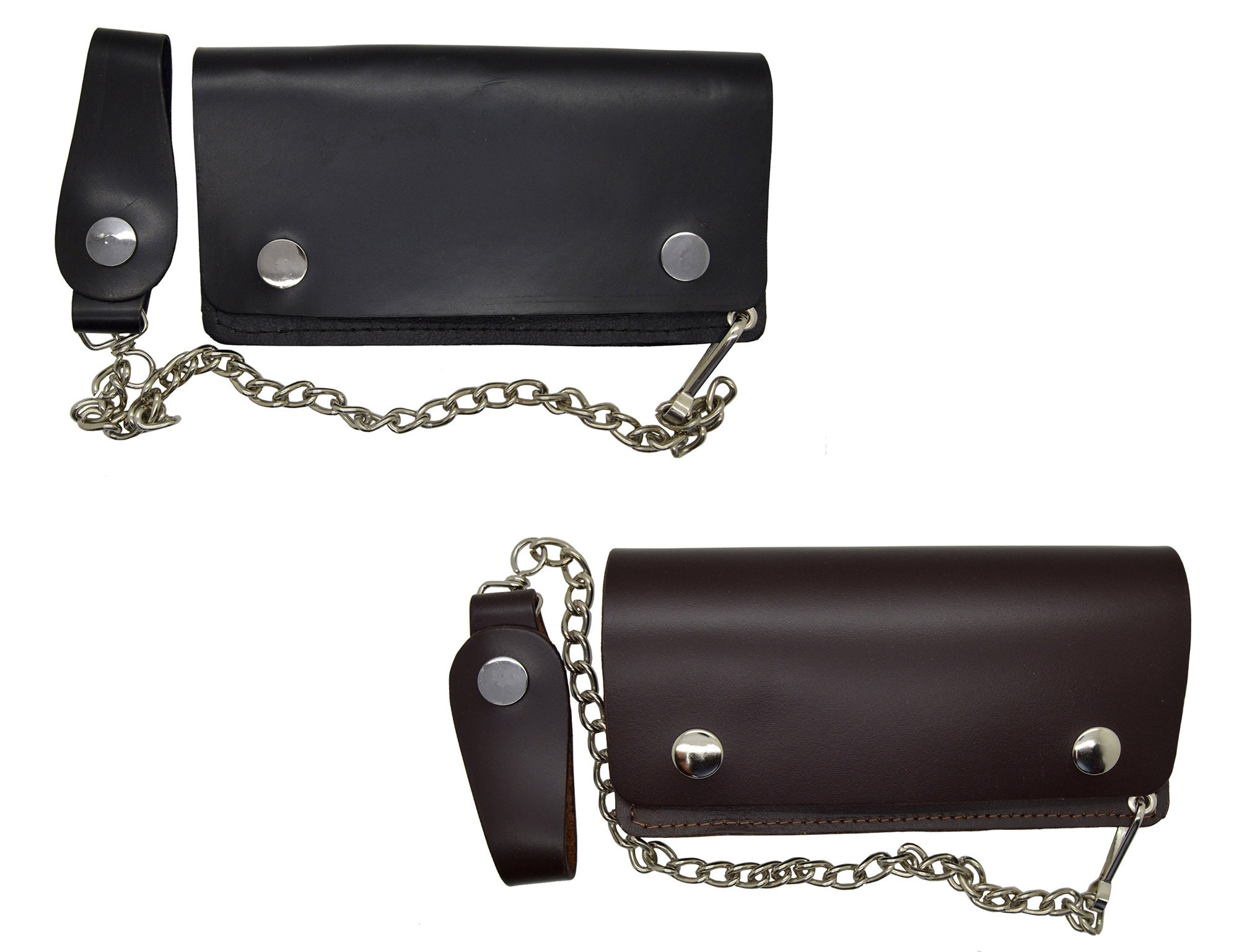 Biker Chain Wallet Genuine Leather Black Plain Long With Belt Loop