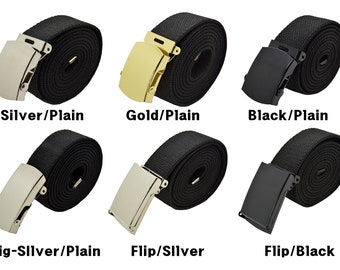 Canvas Military Web Belt & Plain Silver,Black,Flip Buckle 48",54",60".72 inches