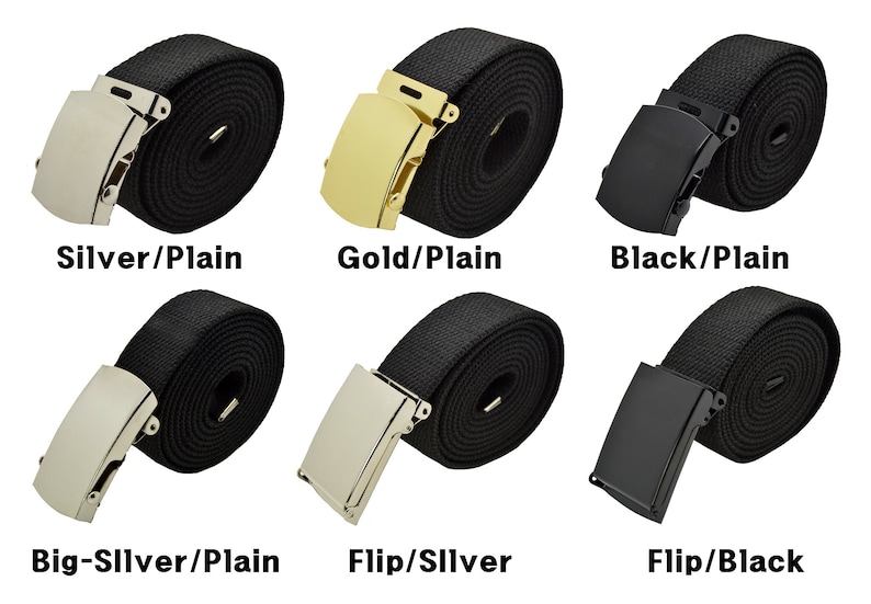 Canvas Military Web Belt & Plain Silver,Black,Flip Buckle 48,54,60.72 inches imagem 1