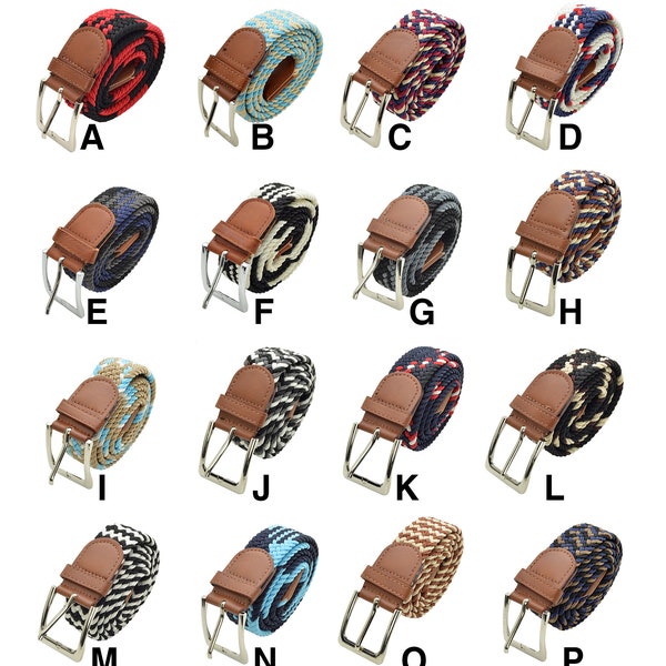 Men Elastic Expandable Braided Fabric Woven Stretch 2 Tone Color Belts
