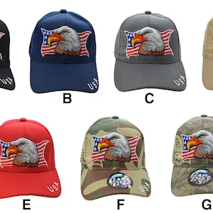 American Flag USA Bald Eagle Patriotic Embroidered Eagle & Flag Baseball Cap