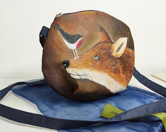 Borsa da donna con volpe, borsa a tracolla da donna dipinta a mano personalizzata, dipinto personalizzato con volpe in acrilico, borsa a tracolla lavabile fatta a mano