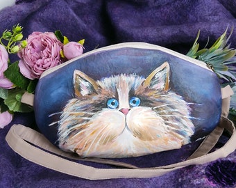 Mini borsa personalizzata con gatto divertente, regalo per amanti dei gatti, graziosa borsa a tracolla per donna, borsa a tracolla dipinta a mano personalizzata, borsa lavabile fatta a mano