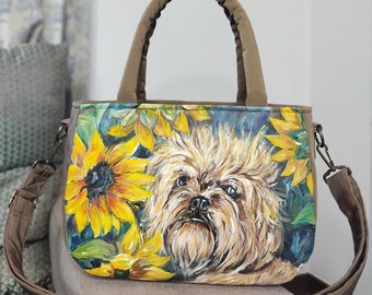 Custom dog painting from photo on a handbag made by hand, paint my dog purse, custom dog portrait, bag for women with painted pet to order