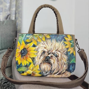 Custom dog painting from photo on a handbag made by hand, paint my dog purse, custom dog portrait, bag for women with painted pet to order