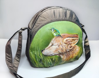 Volpe fennec dipinta a mano su una borsa da donna personalizzata, pittura di volpe personalizzata su borse fatte a mano, borsa da donna con volpe, borsa a tracolla da donna unica
