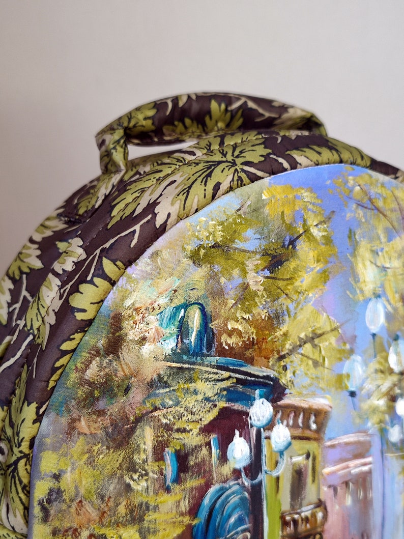 Beautiful hand painted backpack with a poetic autumn landscape, one of a kind custom women's backpack, autumn handmade backpack for women image 5