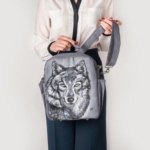 Long distance relationship gift for boyfriend, mens hand painted work bag, shoulder bag for men, laptop bag, father of the bride wolf gift image 6