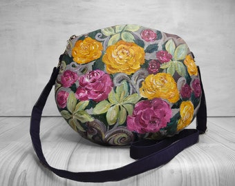 Borsa a tracolla floreale dipinta a mano, borsa a tracolla floreale personalizzata, regalo per il 30° compleanno per le donne, mini borsa a tracolla, tracolla con fiori