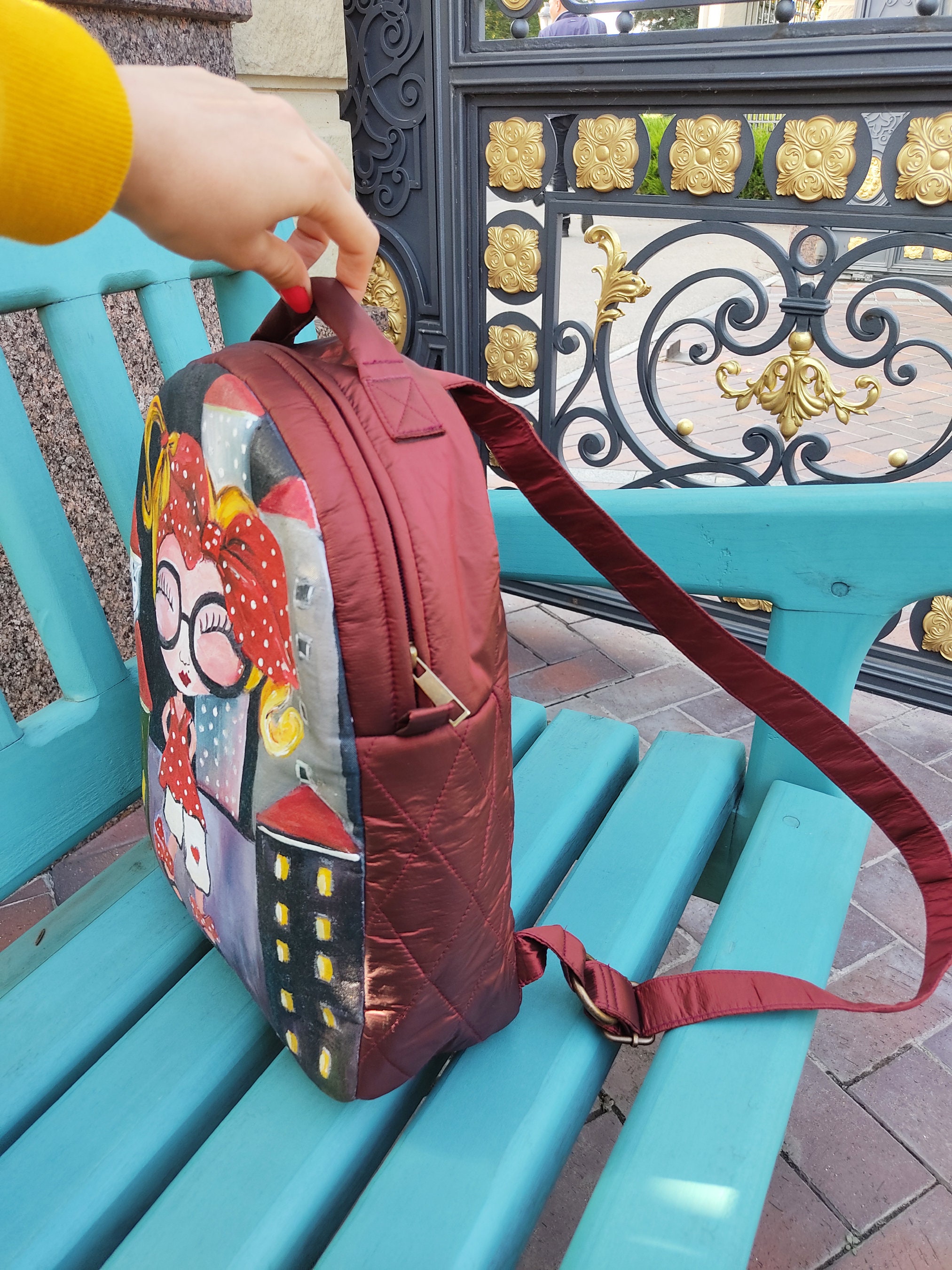 Custom mini backpack women hand painted fabric small Etsy