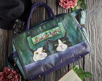 Borsa da weekend da donna, borsone da viaggio da donna, borsa da weekend unica dipinta a mano, borsone personalizzato, regalo per amanti dei gatti, borsa da weekend, borsone da viaggio da donna