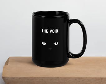 The Void Black Cat Mug: Glossy Coffee Cup, Cat Lover Gift