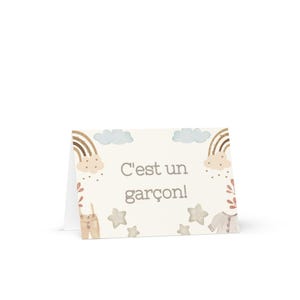 C'est un garçon (To chłopiec!) Francuska kartka z życzeniami, dla ujawnienia płci chłopca, francuskie prysznice dla dzieci, nowi rodzice, cartes de voeux bébé