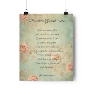 Mia cara nonna Stampa artistica giclée francese, Ma chere Grand-Mere, regalo per la nonna, Nonni, Cadeau pour grand-mere, poesia originale