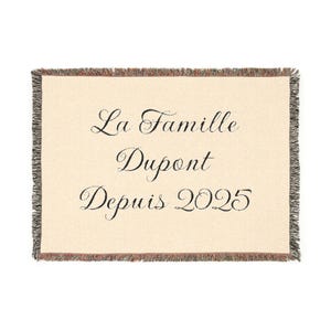 Couverture tissée personnalisée avec nom de famille et année, cadeau pour jeunes mariés, couples, mariages