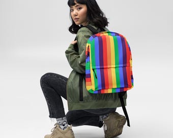 Rugzak met regenboogstrepen: boekentas van waterbestendig polyester, laptophoes