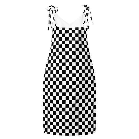 knee length dresses for ladies Donna Karan New York Black and White Gingham Sleeveless Midi Dress –  SilkRoll main image 0