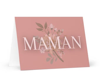 Maman-wenskaart, Anniversaire carte de vœux pour mères, verjaardagskaart voor moeder, Frans roze bloemenboeket vrouwelijke cadeau-ideeën, Frans