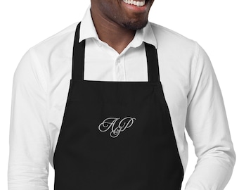 Embroidered Monogram Organic Cotton Apron: Personalized Chef Gift