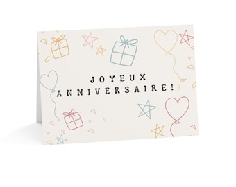 French Birthday Greeting Cards - Joyeux Anniversaire Design, French speaker Gift, card Set