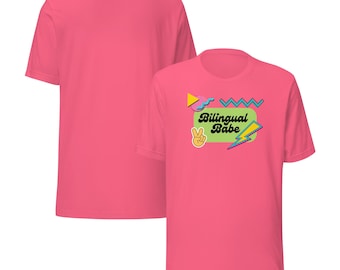 Zweisprachiges Babe T-Shirt: Retro 90er Jahre Stil, Sprachliebhaber Geschenk