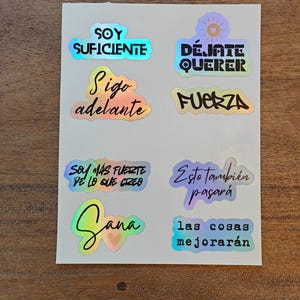 Spanish Motivational Phrase and mental health Sticker Sheet, Soy suficiente, Fuerza, Sigue adelante, sana, soy más fuerte de lo que creo