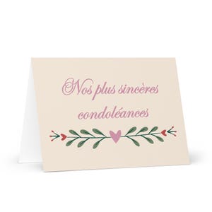 Nos plus sincères condoléances French Sympathy Card, stationery for grieving, Condolences for francophone funerals, loss, grief support