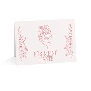 Für meine tante pink Grußkarte: Floral Line Art Design, elegante feminine Geburtstagskarte für deutsche Tante, Geschenk für Tante, Briefpapier