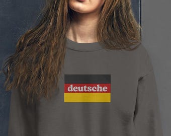 Deutsche embroidered German Sweatshirt, German sweater for her, German language gift ideas, German flag embroidery apparel, German teacher
