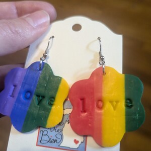 Rainbow Flower Polymer Clay Earrings: &#39;Love&#39; Pride Jewelry