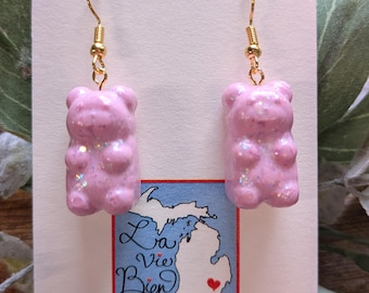 Orecchini A Forma Di Orsetto Gommoso, Colore Rosa, In Zinco, Regalo Simpatico Per Lei