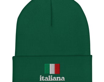 Italiana Italy flag embroidered Cuffed Beanie, hat for Italian speaker birthday, gift idea for Italy lovers, Italian Christmas present