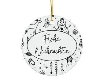 Frohe Weihnachten Ceramic Ornament: German Christmas Tree Decoration