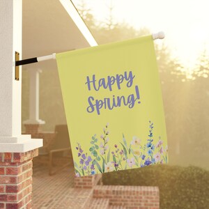 Happy Spring yard flag, Floral Banner for Garden & House, Outdoor Decor, Spring Seasonal Decoration, Flower Print Flag, Housewarming Gift