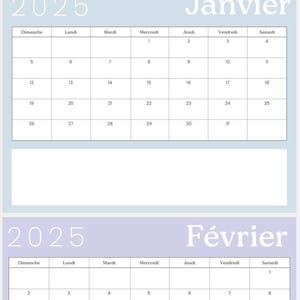 DIGITAL 2025 8.5 x 11 Printable pastel colors French calendar PDF with notes section, calendrier francais, French monthly wall calendar