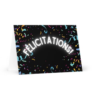 Félicitations Greeting card, Carte française pour fêtes, French congratulations cards, confetti greeting cards, carte de voeux confetti