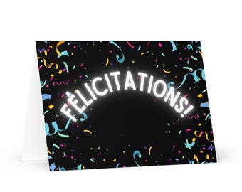 Félicitations Greeting card, Carte française pour fêtes, French congratulations cards, confetti greeting cards, carte de voeux confetti