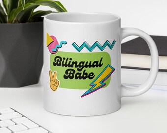 Zweisprachige Babe Tasse: 90er Retro Design, glänzende Keramik