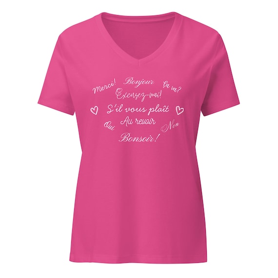 French Phrases V-neck T-shirt: Bonjour Bonsoir Merci Oui Non
