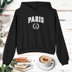 Paris Eiffel Tower Hoodie: Cinched Bottom French Graphic Sweatshirt