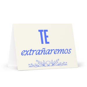 Te extrañaremos-wenskaart, Spaanse afscheidskaart voor pensioen, tarjetas español, Spaans briefpapier voor afscheidscadeaus, van ons