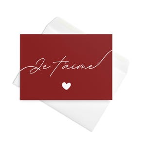 Je t'aime Greeting card, carte de vœux pour mari, femme, Valentine's Day card for French speaker, francophone stationery, anniversary cards