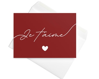 Je t'aime Grußkarte, Karte zum französischen Valentinstag, frankophones Briefpapier, frankophones Briefpapier, Geburtstagskarten
