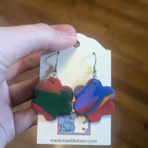 Handmade Rainbow Swirl Polymer Clay Flower Earrings