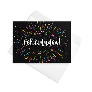 Felicidades Grußkarte, Glückwunschkarte in spanischer Sprache, für spanische Uni-Abgänger, Quinceañoa, Verlobungsfeiern, Paare