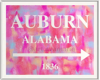 Auburn Alabama Art Print (PINK) (Digital Print)