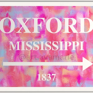 Oxford Mississippi Art Print (PINK) (Digital Print)